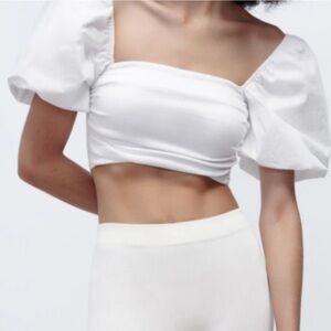 NWT Zara White Balloon Sleeve Crop Top